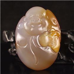 Chinese Natural Agate Laughing Buddha Pendant