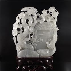 Superb Chinese Hetian Jade Statue - Magpies & Plum Flower