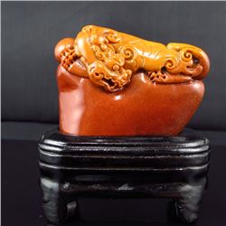 Chinese Shoushan Stone Pi Xiu Dragon Statue