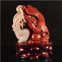 Superb Chinese Natural Jade Statue - Dragon & Phoenix