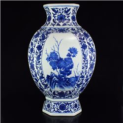 Hand-painted Chinese Qing Dynasty Blue And White Porcelain Vase
