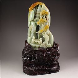 Vintage Jadeite Statue - Chessing Sages Under Pine Tree