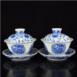 A Pair Chinese Blue And White Porcelain Teacups