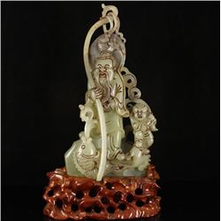 Vintage Chinese Hetian Jade Statue - Fisherman & Fortune Kid