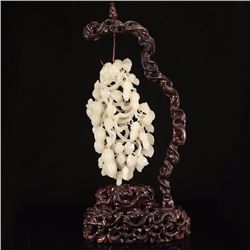 Openwork Superb Chinese Hetian Jade Statue - Mouse & Peanuts