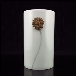 Chinese Porcelain Brush Pot w Flower