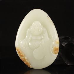 Chinese Hetian Jade Laughing Buddha Pendant