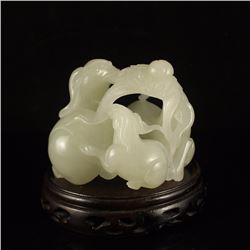 Chinese Qing Dynasty Hetian Jade Fortune Three Sheep Statue