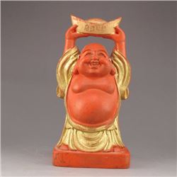 Chinese Qing Dynasty Cinnabar Ink Stick Laughing Buddha Statue
