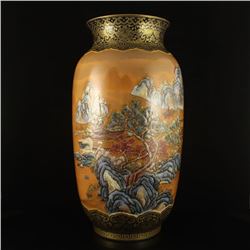 Chinese Gilt Gold Famille Rose Mountain River Scenery Porcelain Vase
