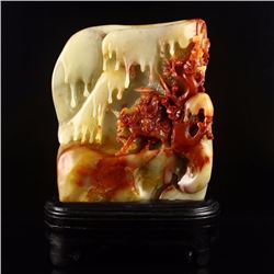 Chinese Shoushan Stone Statue - Man & Plum Flower