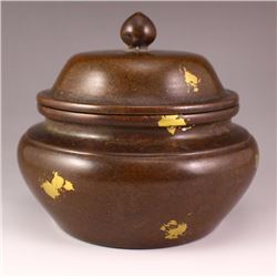 Chinese Red Copper Gilt Gold Incense Burner