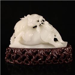 Superb Chinese Hetian Jade Statue - Fortune Kylin & Mouse