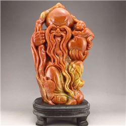 Chinese Shoushan Stone Longevity Taoism Deity Statue