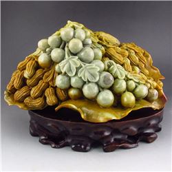 Superb Chinese Shoushan Stone Statue - Peanuts & Grapes
