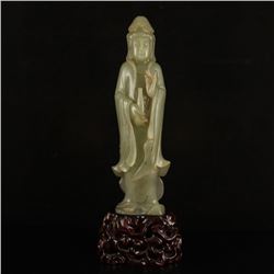 Vintage Chinese Hetian Jade Kwan-yin Statue