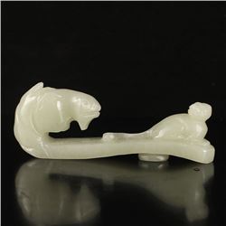 Chinese Hetian Jade Monkey & Horse Head Belt Buckle