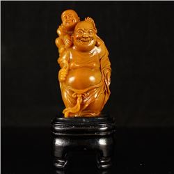 Chinese Shoushan Stone Statue - Laughing Buddha & Fortune Kid