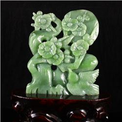 Chinese Green Hetian Jade Statue - Magpie & Plum Flower