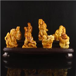 A Set Chinese Shoushan Stone Eight Taoism Deity Statue