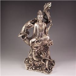 Chinese White Copper Statue - Kwan-yin & Dragon