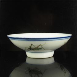 Chinese Wu Cai Porcelain Bowl w Crickets
