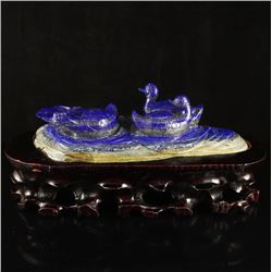 Vintage Chinese Lapis Lazuli Statue - Three Ducks