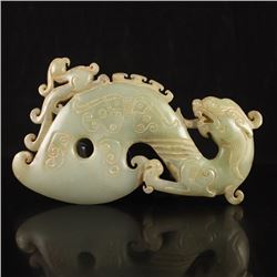 Vintage Chinese Hetian Jade Statue - Dragon & Phoenix