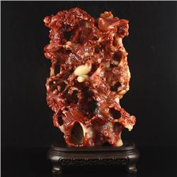 Superb Chinese Shoushan Stone Statue - Magpie & Plum Flower w Certificate