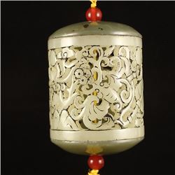 Vintage Openwork Chinese Hetian Jade Lucky Bats Pendant
