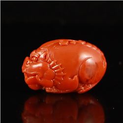 Chinese Nanhong Agate Fortune Beast Pendant