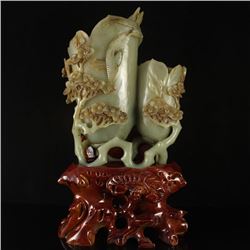 Vintage Chinese Hetian Jade Plum Flower Twins Brush Pot