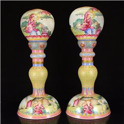 A Pair Chinese Qing Dynasty Enamel Porcelain Incense Burner