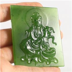 Green Hetian Jade Pendant - Lotus Flower Kwan-yin