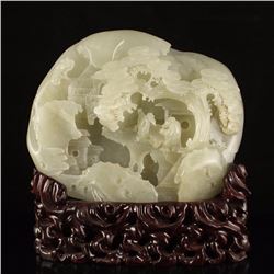 Chinese Hetian Jade Statue - Old Man & Pine Tree