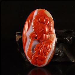 Chinese Nanhong Agate Pendant - Parrot & Peony Flower