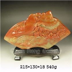Superb Chinese Shoushan Stone Statue w Sages & Pine Tree
