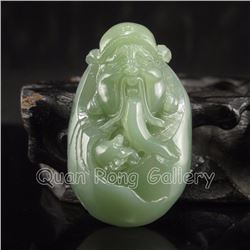 Chinese Green Hetian Jade Pendant - Fortune Taoism Deity