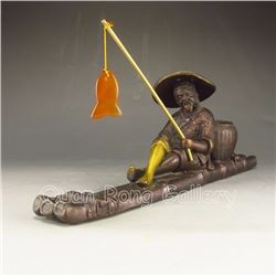Chinese Bronze Statue - Fishing Old Man