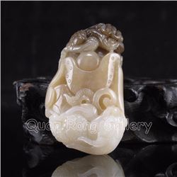 Chinese Hetian Jade Pendant - Two Fortune Toads