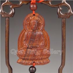 Chinese Hainan Huanghuali Wood Pendant - Kwan-yin