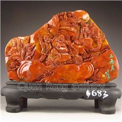 Chinese Shoushan Stone Statue - Buddhism Arhat & Laughing Buddha