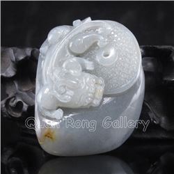 Chinese Hetian Jade Pendant w Fortune Dragon