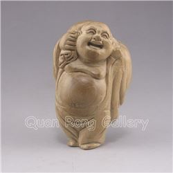 Hand Carved Chenxiang Wood Laughing Buddha Statue