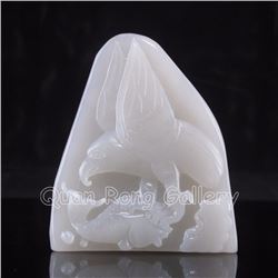 Chinese Hetian Jade Pendant - Eagle & Fish