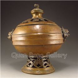 Chinese Brass Beast Head Incense Burner