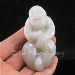 Chinese Hetian Jade Pendant w Fortune Kid