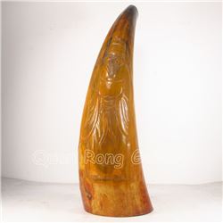 Chinese Ox Horn Statue Carved Fortune Taoism Deity