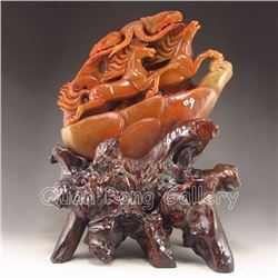 Chinese Shoushan Stone Statue - Two Horse