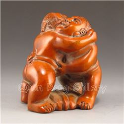 Vintage Chinese Boxwood Statue - Sumo